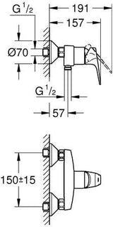 GROHE BauFlow Einhand-Brausebatterie Wandmontage chrom – SmoothControl & Rückflussverhinderer