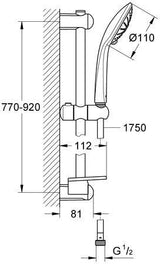 GROHE Euphoria 110 Massage Brausegarnitur mit 3 Strahlarten, 900 mm Stange, Chrom