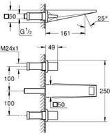 GROHE Allure Brilliant 3-Loch-Waschtischbatterie Wandmontage 161 mm chrom