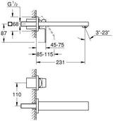 GROHE Eurocube 2-Loch-Waschtischbatterie Wandmontage Fertigmontageset Chrom