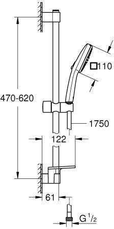 GROHE Brausestangenset Tempesta Cube 110 2 Strahlarten 600 mm Chrom mit Ablage