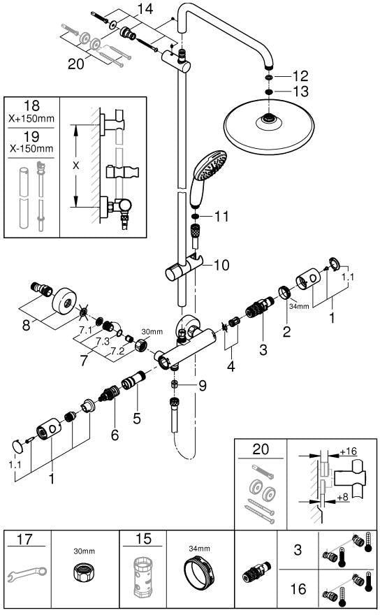 GROHE Tempesta 250 Duschsystem mit Thermostatbatterie – Chrom, EcoJoy & SafeStop