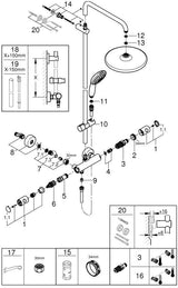 GROHE Tempesta 250 Duschsystem mit Thermostatbatterie – Chrom, EcoJoy & SafeStop