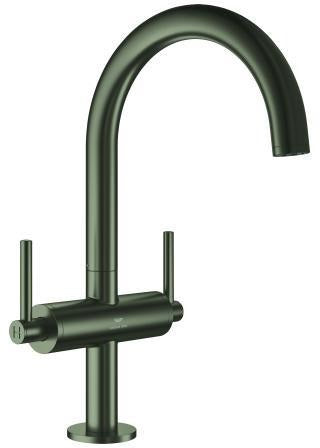 GROHE Atrio Waschtisch-Einlochbatterie L-Size satin graphite mit EcoJoy und Push-open Ablaufgarnitur