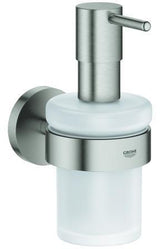GROHE Essentials Seifenspender mit Halter, Glas satiniert, Chrom, 160 ml, Wandmontage