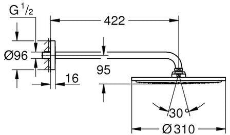 GROHE Rainshower Cosmopolitan 310 Kopfbrauseset mit 422 mm Brausearm, Chrom, 1 Strahlart