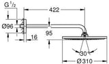 GROHE Rainshower Cosmopolitan 310 Kopfbrauseset mit 422 mm Brausearm, Chrom, 1 Strahlart