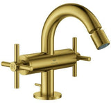 GROHE Atrio Bidet-Zweigriffbatterie mit Kreuzgriffen in Chrom – 1-Loch-Montage, Kugelgelenk-Mousseur