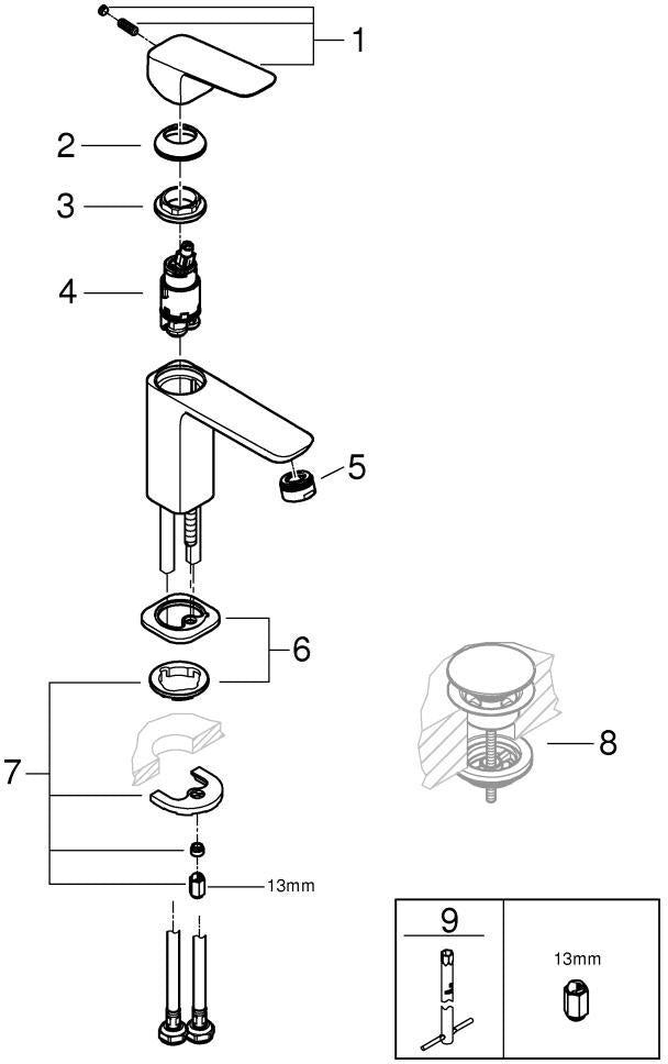 GROHE Cubeo Einhand-Waschtischbatterie S-Size mit Zugstangen-Ablaufgarnitur und SilkMove-Technologie in Chrom