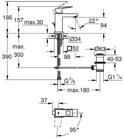 GROHE Eurocube Einhand-Waschtischbatterie mit Zugstangen-Ablaufgarnitur, chrom – Kaltstart-Funktion