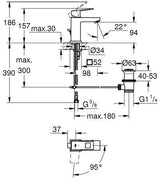 GROHE Eurocube Einhand-Waschtischbatterie mit Zugstangen-Ablaufgarnitur, chrom – Kaltstart-Funktion
