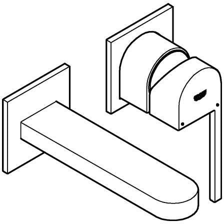 GROHE Plus 2-Loch-Waschtischbatterie Fertigmontageset Wandmontage 147 mm Chrom – SpeedClean & Water Saving