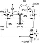 GROHE Grandera 3-Loch-Waschtischbatterie mit flachem Auslauf und AquaGuide Mousseur in Chrom