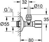 GROHE Eckventil 1/2x3/8'' mit Quetschverschraubung, Metallgriff und Schubrosette – Chrom