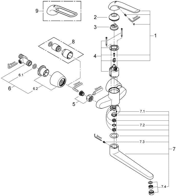 GROHE Euroeco Special Einhand-Waschtischbatterie 342 mm Ausladung, Wandmontage, Chrom
