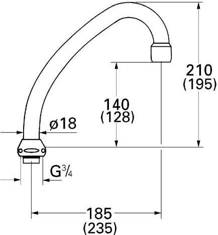 GROHE Rohrauslauf 13070 für Küchen-Standbatterien, Ausladung 185 mm, ohne Anschlag, DN15, Chrom