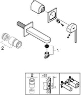 GROHE Plus 2-Loch-Waschtischbatterie Fertigmontageset Wandmontage 147 mm Chrom – SpeedClean & Water Saving