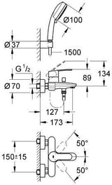 GROHE Eurostyle Cosmopolitan Einhand-Wannenbatterie mit Wandhalterset chrom – Wandmontage, SilkMove, Tempesta C 100