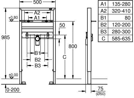 GROHE Rapid SL Waschtisch-Element 38541 für Einlochbatterie, 1,00 m Bauhöhe, vormontiert