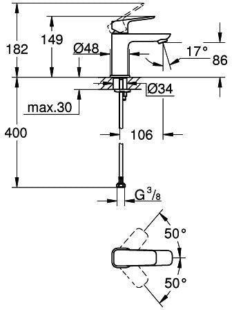 GROHE Cubeo Einhand-Waschtischbatterie S-Size mit Zugstangen-Ablaufgarnitur und SilkMove-Technologie in Chrom
