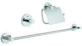 GROHE Essentials 3-in-1 Bad-Accessoire Set: Handtuchhalter, Bademantelhaken & WC-Papierhalter, Chrom