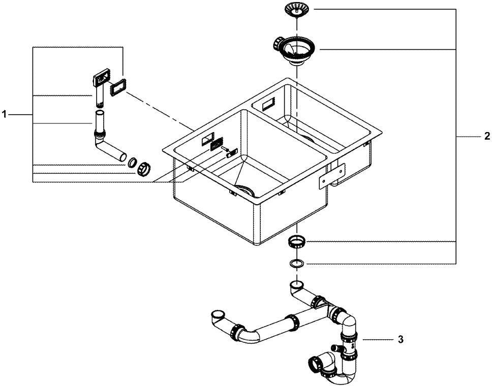 GROHE K700 Unterbau-Edelstahlspüle 1,5 Becken 595x450 mm Einbau links