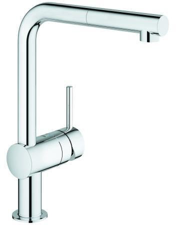 GROHE Minta Einhand-Spültischbatterie mit ausziehbarem Mousseurauslauf, Chrom – 32168