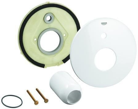 GROHE Rosette 46905 Chrom – Metall-Rosette mit Kappe für Einhand-Wannenbatterie, QuickFix Fertigmontageset
