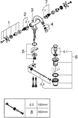 GROHE Atrio Bidet-Zweigriffbatterie mit Kreuzgriffen in Chrom – 1-Loch-Montage, Kugelgelenk-Mousseur
