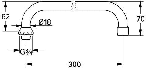GROHE U-Auslauf 13034 für Küchen-Wandbatterien, 301 mm Ausladung, chrom
