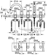 GROHE Grandera 5-Loch-Wannenkombination Chrom – Zweigriff-Armatur mit Handbrause
