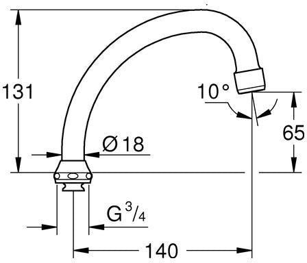 GROHE Rohrauslauf 13071 schwenkbar 140 mm Ausladung Chrom ohne Anschlag