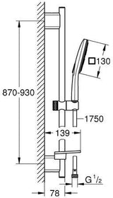 GROHE Rainshower SmartActive 130 Cube Brausestangenset 900 mm mit Ablage, 3 Strahlarten, Chrom