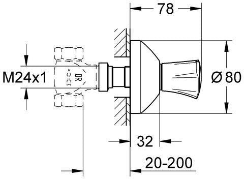 GROHE Costa Unterputzventil Oberbau – Markierung blau, Einbautiefe 20–200 mm, chrom