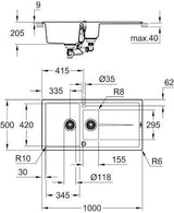 GROHE K400 Kompositspüle 1,5 Becken 1000x500 mm mit Abtropffläche granit grau