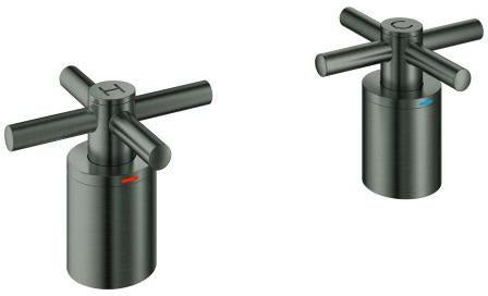 GROHE Atrio Kreuzgriff 18033_3, 2 Stück, supersteel – Edelstahl-Optik mit Warm-Kalt-Markierung