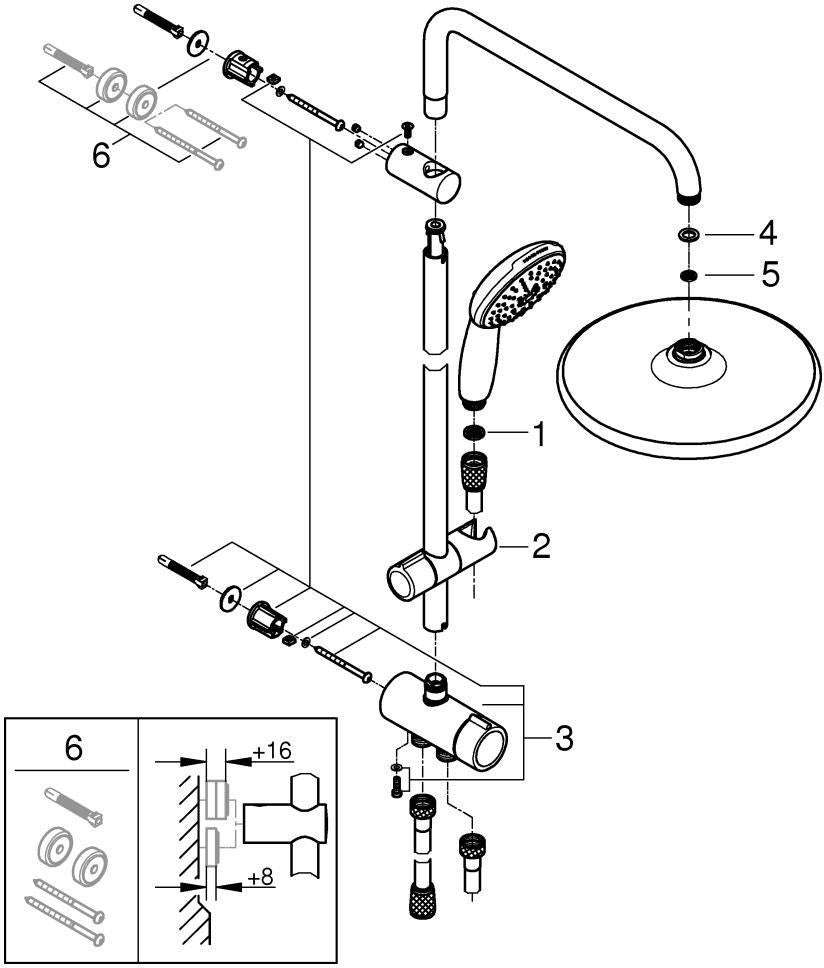 GROHE Tempesta System 250 Duschsystem mit Umstellung – Kopf- & Handbrause, Chrom