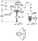 GROHE BauEdge Einhand-Waschtischbatterie S-Size mit Push-Open Ablaufgarnitur und 3,5 l/min Low Flow