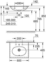 GROHE Essence Waschtisch 600x485 mm PureGuard alpinweiß – Wandmontage mit 1 Hahnloch
