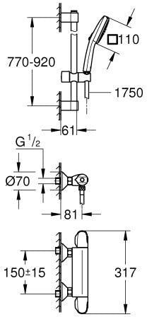 GROHE Grohtherm 1000 Thermostat-Brausebatterie mit Brausegarnitur 900 mm Chrom