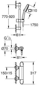 GROHE Grohtherm 1000 Thermostat-Brausebatterie mit Brausegarnitur 900 mm Chrom