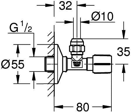 GROHE Eckventil 1/2x3/8'' mit Quetschverschraubung, Schubrosette & Metallgriff – Chrom