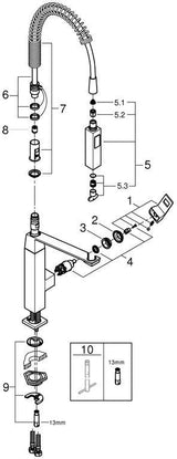 GROHE Eurocube Einhand-Spültischbatterie mit Profibrause, chrom – 31395