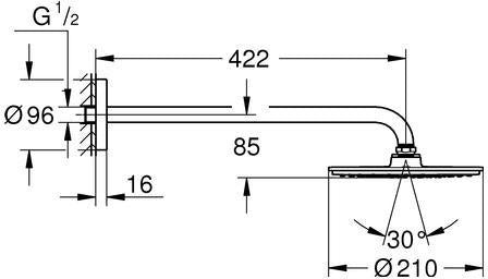 GROHE Rainshower Cosmopolitan 210 Kopfbrause-Set mit 422 mm Brausearm, Chrom, 1 Strahlart, 16,5 l/min