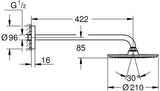GROHE Rainshower Cosmopolitan 210 Kopfbrause-Set mit 422 mm Brausearm, Chrom, 1 Strahlart, 16,5 l/min