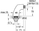 GROHE Standanschluss Chiara 12092 1/2 Zoll, Ausladung 57 mm, Auslaufhöhe 70 mm, Chrom
