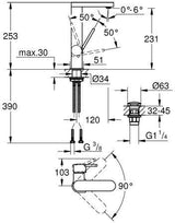 GROHE Plus Einhand-Waschtischbatterie L-Size mit Push-open Ablaufgarnitur und schwenkbarem Auslauf in Chrom