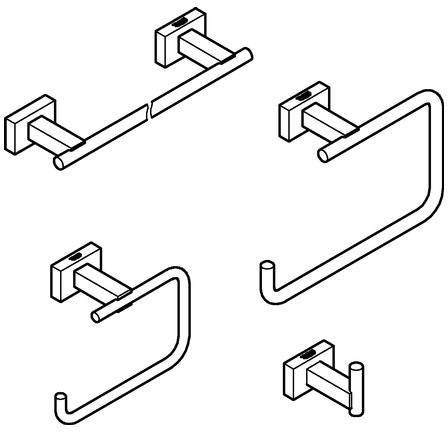 GROHE Essentials Cube Bad-Accessoire Set 4-in-1: Handtuchhalter, Haken, WC-Papierhalter, Handtuchring – Chrom