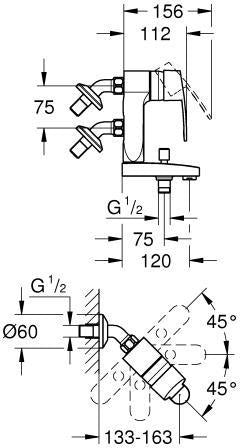 GROHE Eurostyle Cosmopolitan Vertica Einhand-Wannenbatterie chrom – Wandmontage, 1/2''