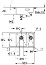 GROHE K700 Unterbau-Edelstahlspüle 1,5 Becken 595x450 mm Einbau links